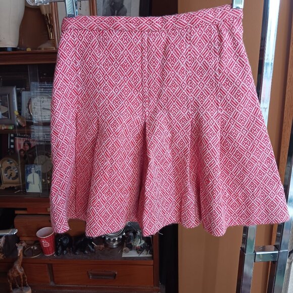 SMALL 22W 22" True VTG 70s RED GEOMETRIC PATTERN Handmade KNIT PLEATED SKIRT - Picture 1 of 6